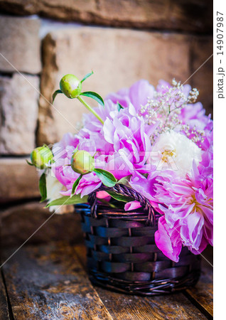 Peonies on rustic wooden background 14907987