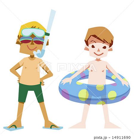 夏の水着のダイビング少年たちのイラスト素材