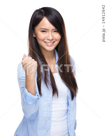 Asian young woman cheer up gesture 14912642