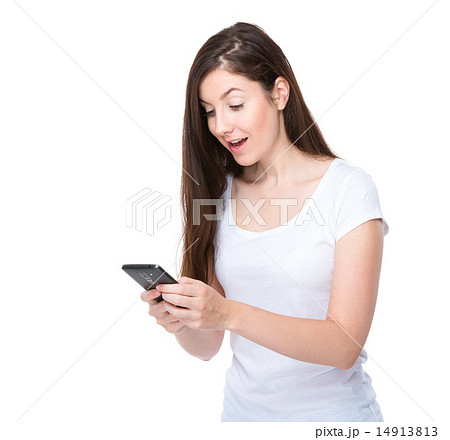 Excite woman look at the cellphone Excite woman look at the cellphone 14913813