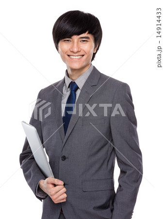 Businessman with laptop computer 14914433