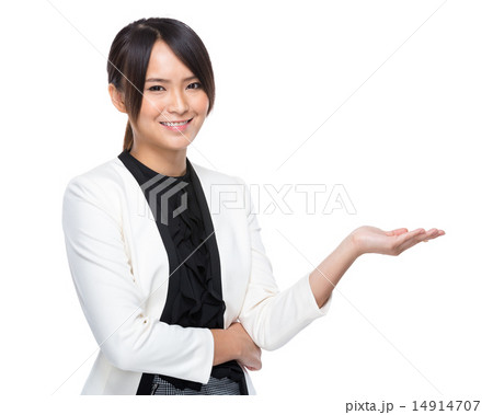 Businesswoman present by hand Businesswoman present by hand 14914707