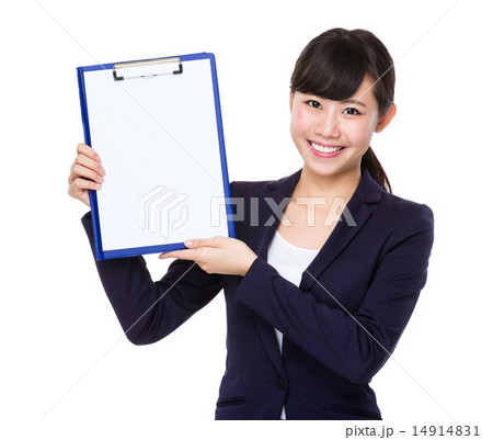 Business woman show with clipboard Business woman show with clipboard 14914831