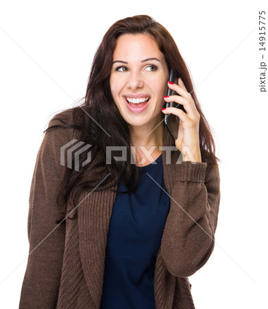 Caucasian woman talk to cell phone Caucasian woman talk to cell phone 14915775