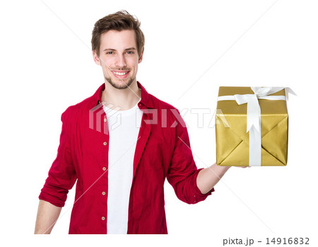 Happy man hold with big gift 14916832