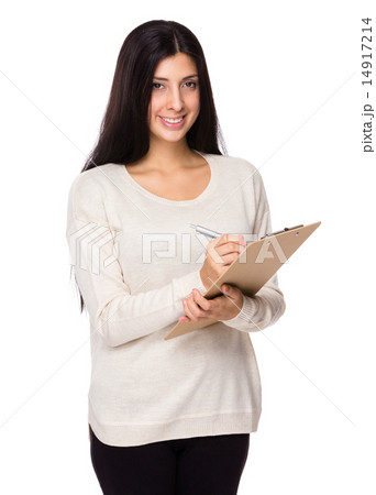 Woman write on clipboard 14917214
