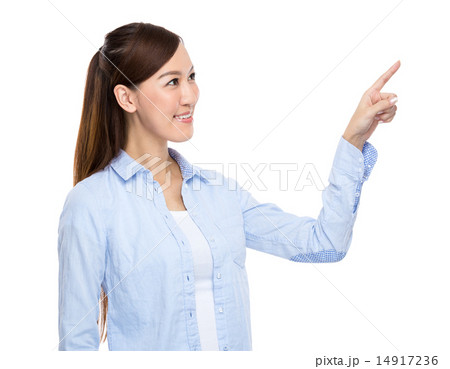Woman touch on imaginary space 14917236