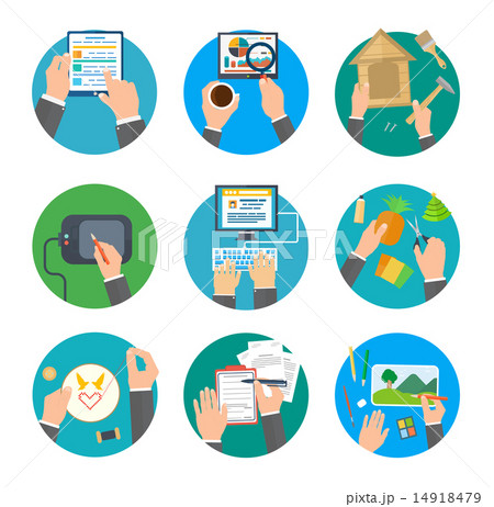 Creative and Handmade Process Set Icons Creative and Handmade Process Set Icons 14918479