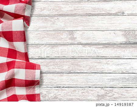 kitchen table background with red picnic cloth 14919387