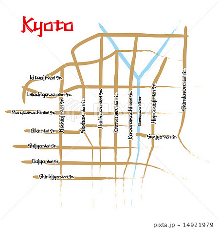 京都の略地図 英語表記のイラスト素材