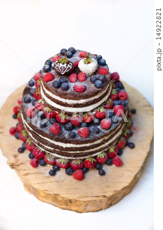 Sweet beautiful cake whit fruits on white 14922821