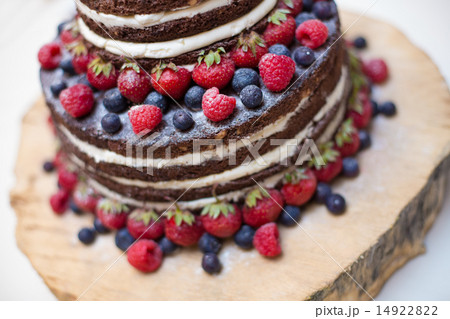 Sweet beautiful cake whit fruits on white 14922822