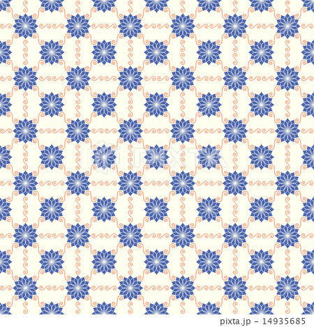Blue Vintage Flower and Swirl Pattern on Pastel 14935685
