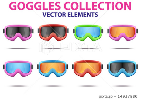 Set of Classic snowboard ski goggles with colorful glass. Set of Classic snowboard ski goggles with colorful glass. 14937880