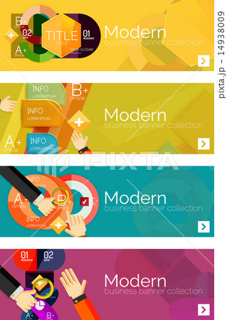 Collection of flat web infographic concepts and banners, various universal set 14938009
