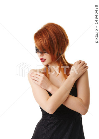 Seductive redhead submissive posing blindfolded 14940439