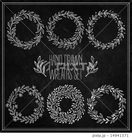 Set of decorative wreaths drawn in chalk on a blackboard. Vector illustration 14941371