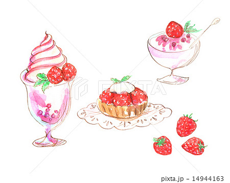 イチゴ 苺 デザート フルーツ スイーツ 果実 果物 ヨーグルト ブルーベリー アイスクリーム アイのイラスト素材
