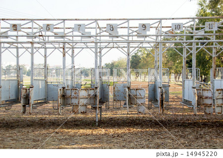 old schooling gate on equestrian training track old schooling gate on equestrian training track 14945220