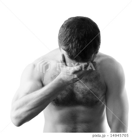 Sad muscular young naked man isolated on white 14945705