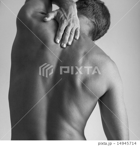 Back of Strong young Caucasian man with hand 14945714