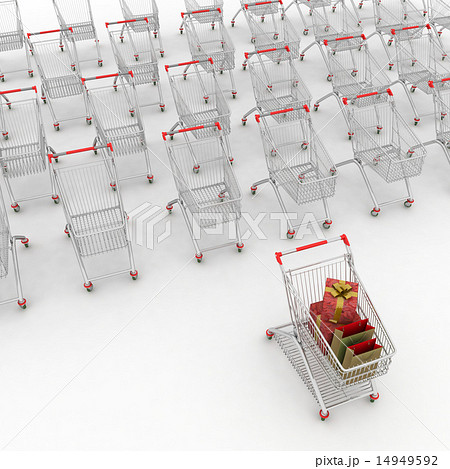 Many shopping carts. 3d render. 14949592