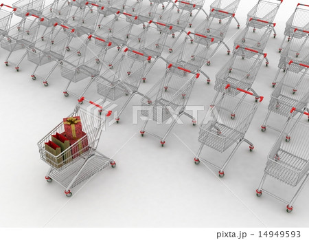 Many shopping carts. 3d render. 14949593