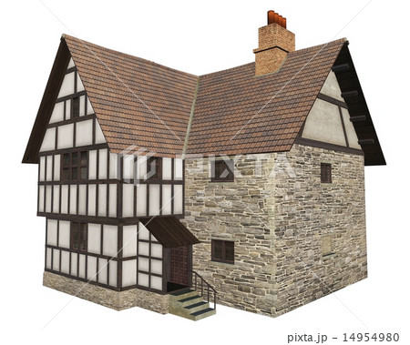 Medieval Country House Isolated On Whiteのイラスト素材