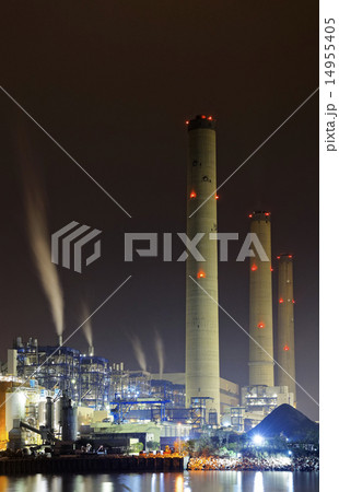 power station at night with smoke power station at night with smoke 14955405