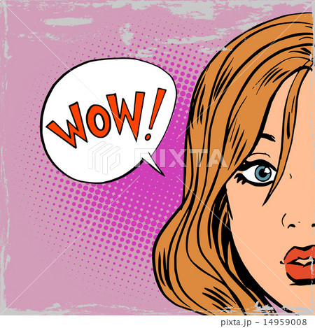 wow surprise girls pop art comics retro style Halftone old paper 14959008