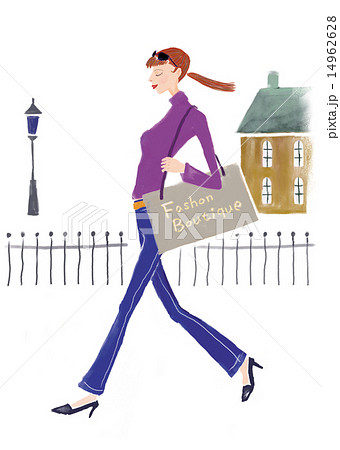 散歩する女性のイラスト素材