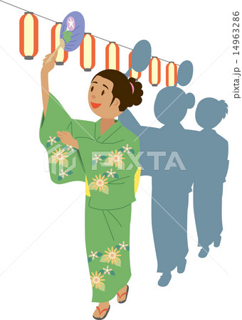 盆踊りに参加する南米系女性の写真素材