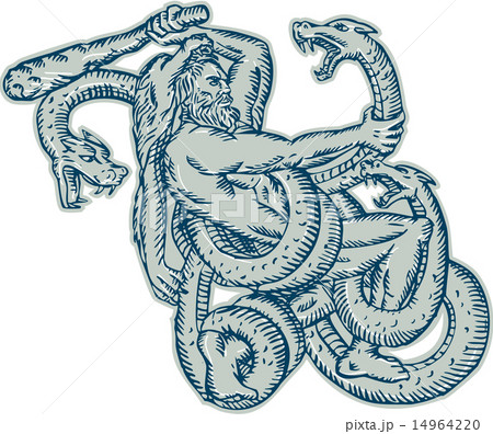 Hercules Fighting Hydra Club Etching 14964220