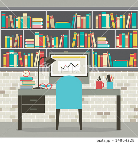 Modern Flat Design Workplace With Bookcase Modern Flat Design Workplace With Bookcase 14964329