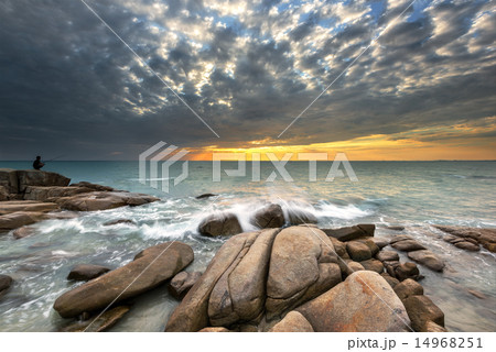 Man fishing on The stone in The sea , Man fishing on The stone in The sea , 14968251