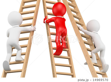 3D white people. Businessmen climbing a ladder 14969570