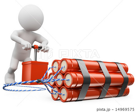 3D white people. Exploding a bomb with a detonator 14969575