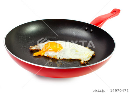 red frying pan with fried egg red frying pan with fried egg 14970472