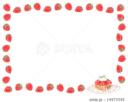 苺 イチゴ いちご フレーム 枠 額 果物 食べ物 苺タルト ケーキ デザート スイーツ 甘い 美味のイラスト素材