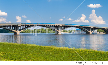 Trains on Metro Bridge over Dnieper in Kyiv Trains on Metro Bridge over Dnieper in Kyiv 14973818
