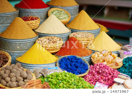 Selection of spices on a Moroccan market 14973967