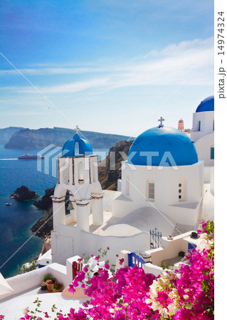 view of caldera with blue domes, Santorini 14974324
