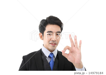 Man in suit ok confirm hand sign focus on FACE 14979184