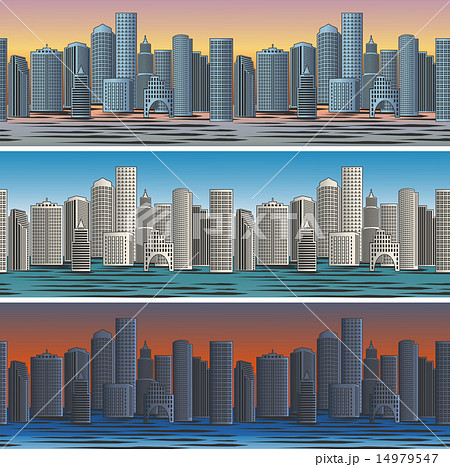 city skylines in morning afternoon and eveningのイラスト素材