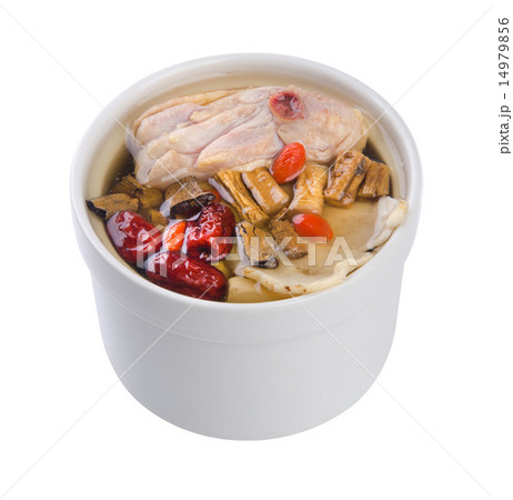 Chicken and herb soup in pot, Chinese food style. 14979856