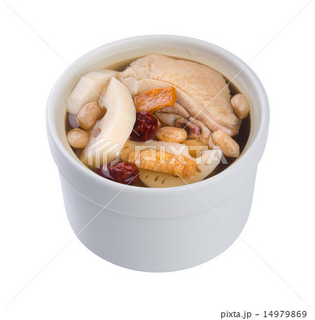 Chicken and herb soup in pot, Chinese food style. 14979869