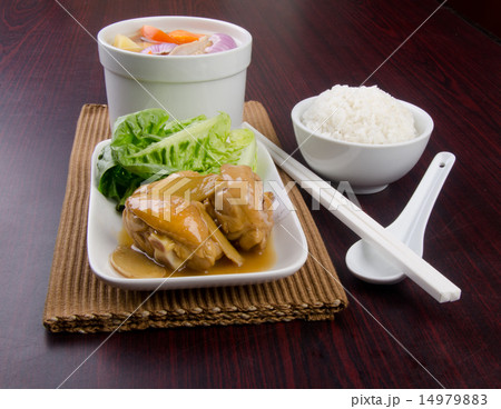 Chicken and herb soup in pot, Chinese food style. 14979883