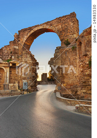 Road and ruins in Side, Turkey at sunset Road and ruins in Side, Turkey at sunset 14983530