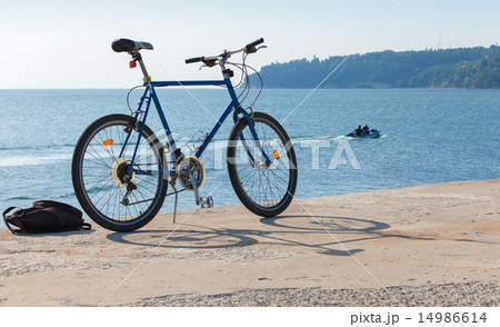 Bicycle stands on the pier, Black Sea coast Bicycle stands on the pier, Black Sea coast 14986614
