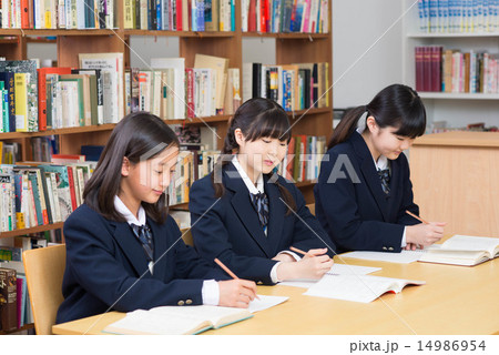 図書館で勉強をする中学生 14986954